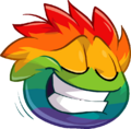 Um puffle multicor saltitante.