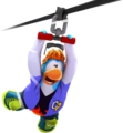 Um pinguim com os decalques Logo e Jolly Roger.