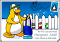 O primeiro Cartão Postal do Penguin Mail, onde a Bolsa Azul de Carteiro estava disponível.