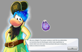 Na mente do pirata, o pinguim era recebido pela Alegria na Sala de comando, que entregava um saco para carregar os orbes de memória perdidos.