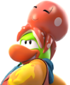 Um pinguim com o decalque Fluffy.