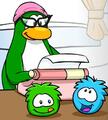 A Tia Arctic escrevendo o Club Penguin News.